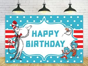 blue backdrop for birthday party decorations dr seuss background for baby shower party cake table decorations supplies cat in the hat theme banner 5x3ft