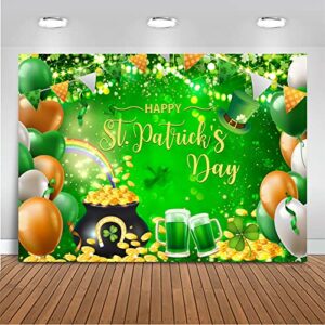 mocsicka happy st. patrick’s day backdrop irish green lucky shamrocks festival party decoration gold green balloon baby shower party banner shinny coin photo booth props (7x5ft (82×60 inch))