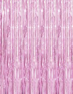 goer 6.4 ft x 9.8 ft metallic tinsel foil fringe curtains,pack of 2 party streamer backdrop for birthday,graduation decorations and new year eve (light pink)