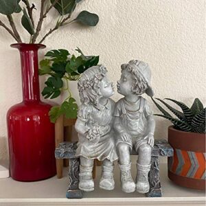 Lily's Home First Kiss Resin Garden Statue, Little Girl and Boy Kissing Yard Miniature Figurine, 9 Inch