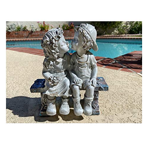 Lily's Home First Kiss Resin Garden Statue, Little Girl and Boy Kissing Yard Miniature Figurine, 9 Inch