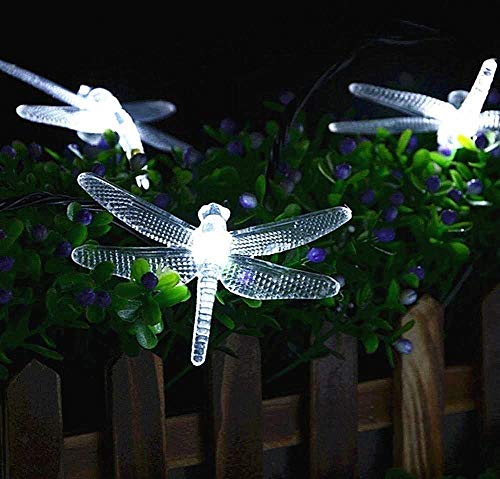 AMZSTAR Solar Powered String Lights Waterproof,19.7ft 8 Modes 30LED Dragonfly Fairy Lights Decorative Lighting for Indoor/Outdoor Home Garden Lawn Fence Patio Party (White)