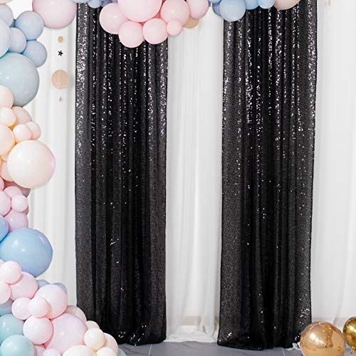 Sequin Curtains 2 Panels Black 2FTx8FT Sequin Photo Backdrop Black Sequin Backdrop Curtain Pack of 2-1011E