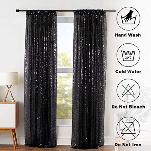 Sequin Curtains 2 Panels Black 2FTx8FT Sequin Photo Backdrop Black Sequin Backdrop Curtain Pack of 2-1011E