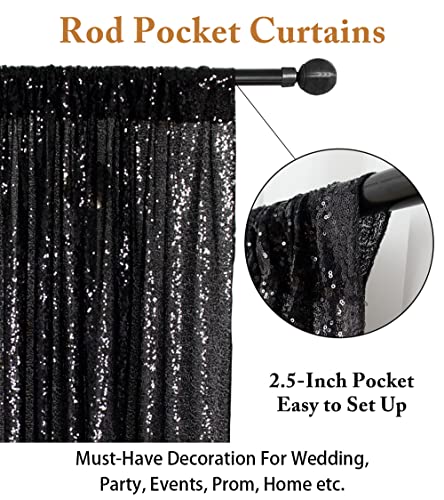 Sequin Curtains 2 Panels Black 2FTx8FT Sequin Photo Backdrop Black Sequin Backdrop Curtain Pack of 2-1011E