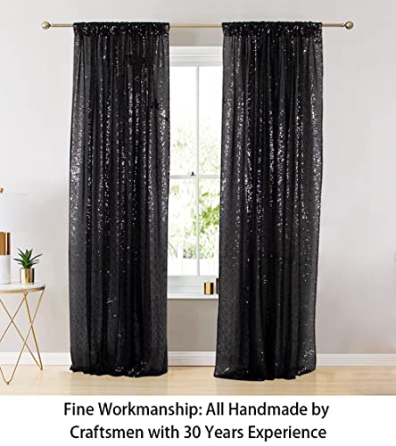 Sequin Curtains 2 Panels Black 2FTx8FT Sequin Photo Backdrop Black Sequin Backdrop Curtain Pack of 2-1011E