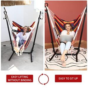 Hammock Chair with Stand Double Hammock Chair Bohemian Style with Tassel Mobile Phone Support Manual Adjustable Swing Indoor and Outdoor Garden Porch with Floor mat Reclining Capacity 400 pounds