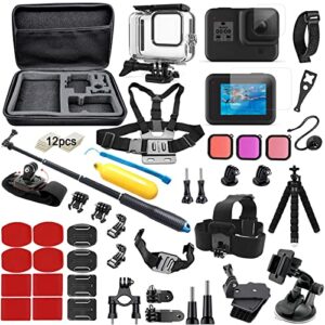 bmuupy accessories kit compatible with gopro hero 8 black accessory bundle waterproof housing case filter protector lens screen tempered glass head chest strap bike car mount set for gopro hero8