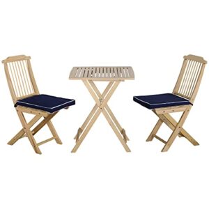 outsunny bistro table and chairs set of 2, wood patio table, wooden folding chairs, cushions with straps, 3 piece outdoor furniture set, slatted, natural