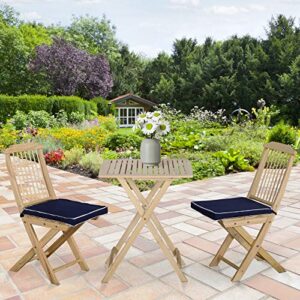 Outsunny Bistro Table and Chairs Set of 2, Wood Patio Table, Wooden Folding Chairs, Cushions with Straps, 3 Piece Outdoor Furniture Set, Slatted, Natural
