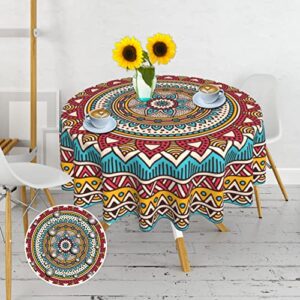 symfy round tablecloth 60 inch retro mandala decorative table cloth with dust-proof wrinkle stain-resistant tablecloths decor for home kitchen dining picnic party indoor outdoor