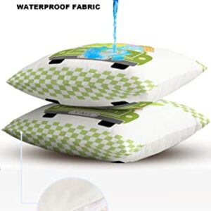 Pack of 2 Outdoor Pillow Covers Happy Easter Colorful Floral Texture Truck Waterproof Decorative Patio Cushion Cover Green Check Outdoor Throw Pillows for Patio Furniture Garden Sofa 18x18 Inch