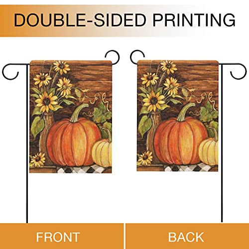 Hzppyz Fall Thanksgiving Pumpkin Sunflowers Home Decorative Garden Flag, Autumn Harvest Yard Outside Farmhouse Decor Flag, Decorations Outdoor Small Flag Double Sided 12 x 18