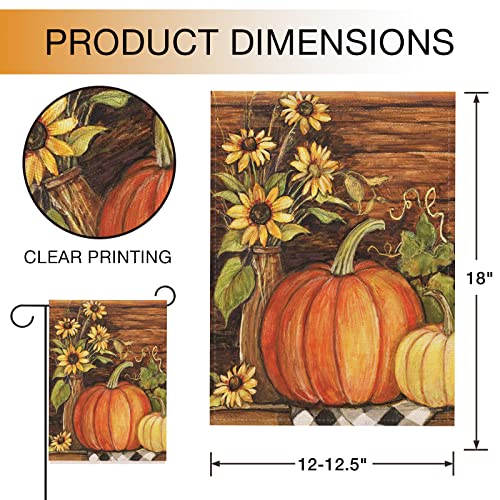 Hzppyz Fall Thanksgiving Pumpkin Sunflowers Home Decorative Garden Flag, Autumn Harvest Yard Outside Farmhouse Decor Flag, Decorations Outdoor Small Flag Double Sided 12 x 18