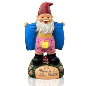9.5 inches funny garden gnomes decorations for yard, solar gnomes décor for outside with solar led light,outdoor garden sculptures & statues for patio yard porch pathway balcony lawn ornaments