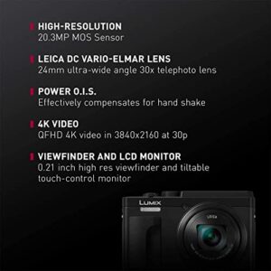 Panasonic LUMIX ZS80D 4K Digital Camera, 20.3MP 1/2.3-inch Sensor, 30X Leica DC Vario-Elmar Lens, F3.3-6.4 Aperture, WiFi, Hybrid O.I.S. Stabilization, 3-Inch LCD, DC-ZS80DK (Black)