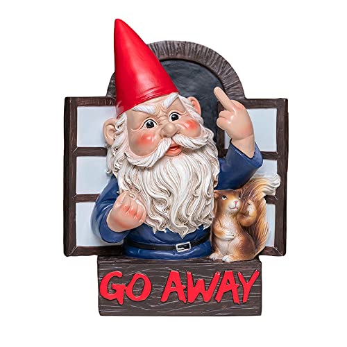 Go Away Rude Middle Finger Gnomes Statue Whimsical Grumpy Fantasy Naughty Gnome Figurine Flipping Off Guests Ceramic Resin Angry Dwarfs Fairy Garden Guardian Home Wall Tree Hanging Decor