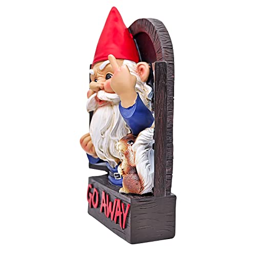 Go Away Rude Middle Finger Gnomes Statue Whimsical Grumpy Fantasy Naughty Gnome Figurine Flipping Off Guests Ceramic Resin Angry Dwarfs Fairy Garden Guardian Home Wall Tree Hanging Decor