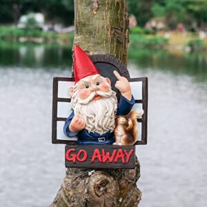 Go Away Rude Middle Finger Gnomes Statue Whimsical Grumpy Fantasy Naughty Gnome Figurine Flipping Off Guests Ceramic Resin Angry Dwarfs Fairy Garden Guardian Home Wall Tree Hanging Decor