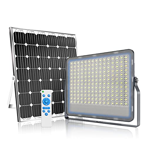 Gebosun 300W Solar Flood Lights Outdoor Dimmable, LED Dusk to Dawn Solar Street Lights Outdoor, 3000K/4000K/6000K CCT Adjustable for Parking Lot, Barn, Yard，Garden, Pool