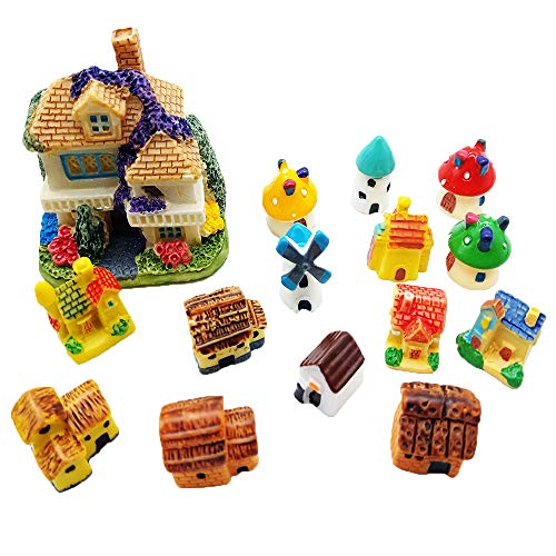 Kbraveo 15 Pieces Miniature Fairy Gardens Stone House,Mini Resin House,Mini Fairy Cottage House for Gardens,Patio Outdoor Décor