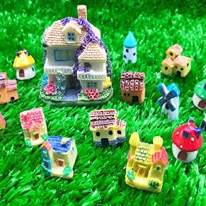 Kbraveo 15 Pieces Miniature Fairy Gardens Stone House,Mini Resin House,Mini Fairy Cottage House for Gardens,Patio Outdoor Décor