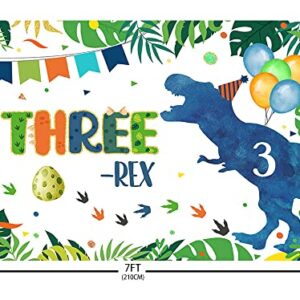 AIBIIN 7x5ft Dinosaur Three-rex Birthday Backdrop for Boy Happy 3rd Birthday Dinosaur Egg Balloon Confetti Photography Background 3 Years Old Party Decorations Supplies Banner Photo Shoot Studio Props