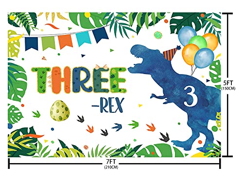 AIBIIN 7x5ft Dinosaur Three-rex Birthday Backdrop for Boy Happy 3rd Birthday Dinosaur Egg Balloon Confetti Photography Background 3 Years Old Party Decorations Supplies Banner Photo Shoot Studio Props