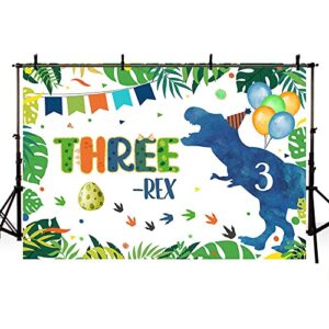 AIBIIN 7x5ft Dinosaur Three-rex Birthday Backdrop for Boy Happy 3rd Birthday Dinosaur Egg Balloon Confetti Photography Background 3 Years Old Party Decorations Supplies Banner Photo Shoot Studio Props