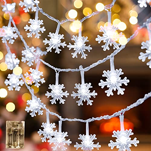 Christmas Lights Snowflake String Lights 19.6 ft 40 LED Fairy Lights Winter Wonderland Lighted Decor for Xmas Garden Patio Bedroom Party Decor Battery Operated Indoor Outdoor Celebration Lighting