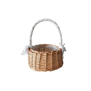 rattan flower girl hand basket for wedding picnic, retro hand woven basket with handle for home garden decor(s)