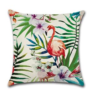 OTOSTAR Pack of 4 Waterproof Throw Pillow Covers, Tropical Plants and Flowers Parrot Flamingo Pattern Cushion Cover, Indoor&Outdoor Decorative Pillowcase for Patio Couch Bed Sofa, 16x16 Inch