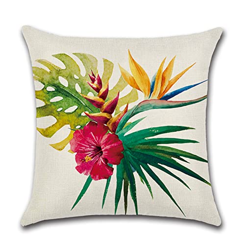 OTOSTAR Pack of 4 Waterproof Throw Pillow Covers, Tropical Plants and Flowers Parrot Flamingo Pattern Cushion Cover, Indoor&Outdoor Decorative Pillowcase for Patio Couch Bed Sofa, 16x16 Inch