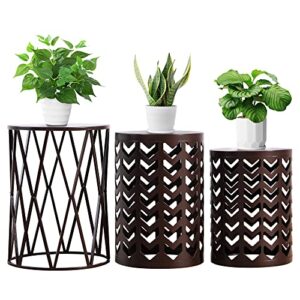y&m nesting side table, set of 3 stacking coffee table for living room, indoor end tables, outdoor garden stool with heavy duty modern industrial decor – pure brown (ship from us)