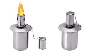 2 pack outdoor decorative lighting stainless steel table top torch canister torches for outside garden torch outdoor fuel torch stand with wicks and covers garden patio yard holiday oil lamp