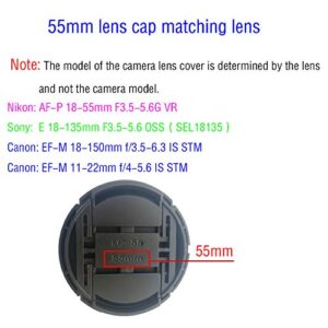 55mm Lens Cap Cover for Nikon AF-P(Not AF-S) DX Nikkor 18-55mm f/3.5-5.6G VR,Sony FE 28-70mm f/3.5-5.6 OSS,HUIPUXIANG Compatible with Canon EF-M 11-22mm f/4-5.6 is STM Lens 55mm Filter Thread[2 Pack]