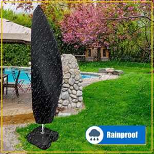 3 Pcs Patio Umbrella Cover Offset Umbrella Cover for 9ft to 12ft Cantilever Outdoor Waterproof Fabric Cantilever Umbrella Covers Banana Style Parasol Cover with Zipper for Garden Beach Umbrella, Black