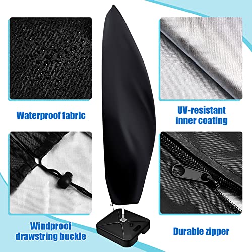 3 Pcs Patio Umbrella Cover Offset Umbrella Cover for 9ft to 12ft Cantilever Outdoor Waterproof Fabric Cantilever Umbrella Covers Banana Style Parasol Cover with Zipper for Garden Beach Umbrella, Black