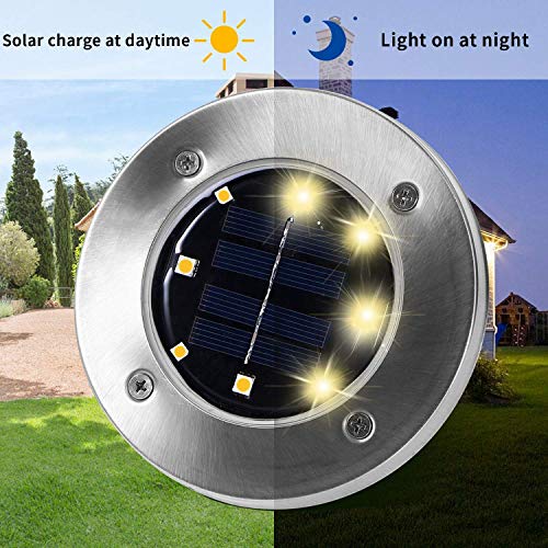 INCX Solar Ground Lights, 8 LED Garden Lights Solar Powered,Disk Lights Waterproof In-Ground Outdoor Landscape Lighting for Patio Pathway Lawn Yard Deck Driveway Walkway,Warm White 12 Packs