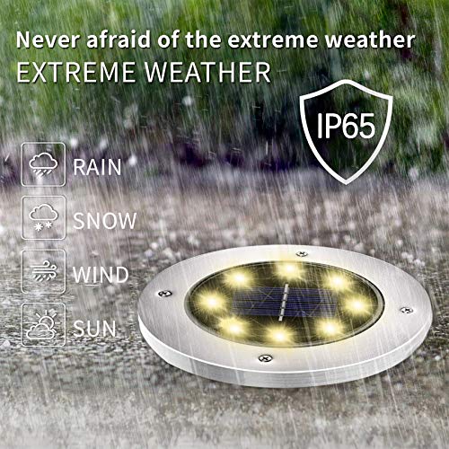 INCX Solar Ground Lights, 8 LED Garden Lights Solar Powered,Disk Lights Waterproof In-Ground Outdoor Landscape Lighting for Patio Pathway Lawn Yard Deck Driveway Walkway,Warm White 12 Packs