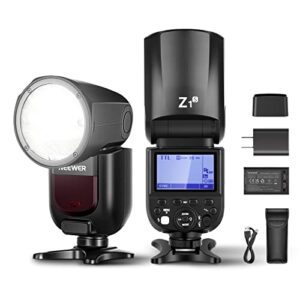 neewer z1-s ttl round head flash speedlite for sony cameras, 76ws 2.4g 1/8000s hss, 10 levels led modeling lamp, 2600mah lithium battery, 480 full power shots, recycle in 1.5s flash