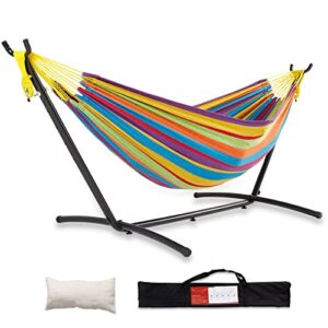 hammock with stand double hammock heavy duty with space saving portable pillow &carrying bag 2 person hammocks steel stand for indoor outdoor patio garden yard 450lb capacity