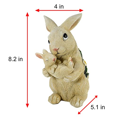 AIGEL Easter Bunny Garden Statue Outdoor Solar Decor, Mother Rabbit Holding Baby in Hands, Standing Statue for Patio, Lawn, Yard Art Decoration, Figurine Ornament Gift