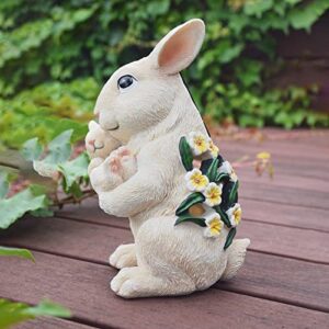 AIGEL Easter Bunny Garden Statue Outdoor Solar Decor, Mother Rabbit Holding Baby in Hands, Standing Statue for Patio, Lawn, Yard Art Decoration, Figurine Ornament Gift