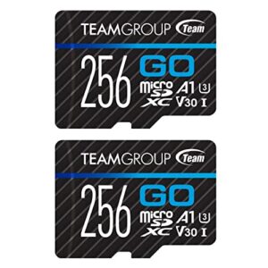 teamgroup go card 256gb x 2 pack micro sdxc uhs-i u3 v30 4k for gopro & drone & action cameras high speed flash memory card with adapter for outdoor sports, 4k shooting, nintendo-switch tgusdx256gu364
