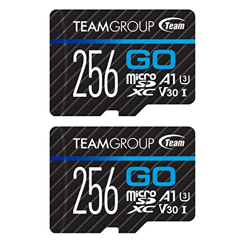 TEAMGROUP GO Card 256GB x 2 PACK Micro SDXC UHS-I U3 V30 4K for GoPro & Drone & Action Cameras High Speed Flash Memory Card with Adapter for Outdoor Sports, 4K Shooting, Nintendo-Switch TGUSDX256GU364