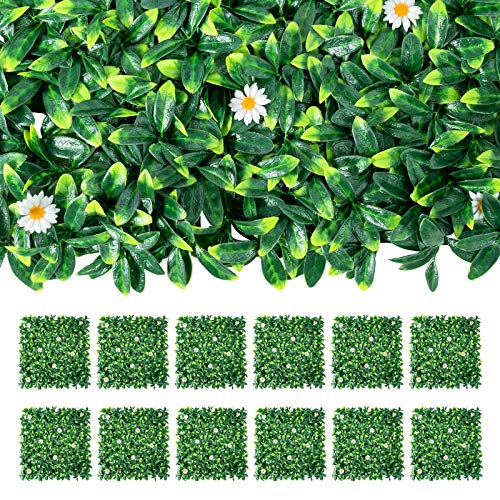 Giantex 12PCS 20x20inch Artificial Boxwood Panels Garden Privacy Fence Screen, 33.3 Sq.ft Faux Greenery Wall Privacy Hedge for Wedding Decor Fence Backdrop, Patio Topiary Hedge Protective Screen