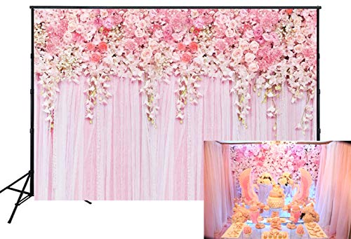 FiVan 7x5ft Pink Flower Backdrop Dessert Table Photo Booth Baby Shower Birthday Photography Background Floral Curtain DesignD-9354