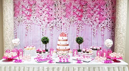 FiVan 7x5ft Pink Flower Backdrop Dessert Table Photo Booth Baby Shower Birthday Photography Background Floral Curtain DesignD-9354