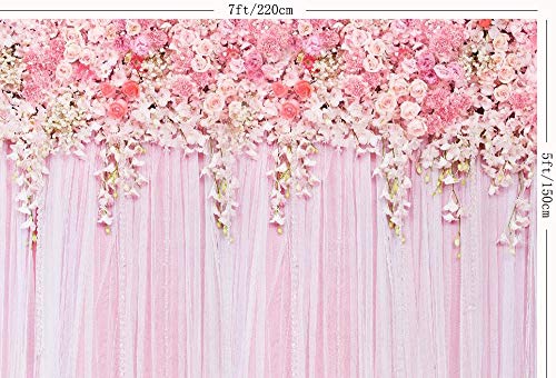 FiVan 7x5ft Pink Flower Backdrop Dessert Table Photo Booth Baby Shower Birthday Photography Background Floral Curtain DesignD-9354
